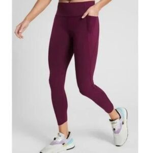 Athleta Velocity Stash Pocket 7/8 Leggings Burgundy Purple